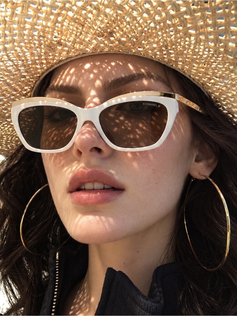 Chanel 4299 White & Gold Cat Eye Sunglasses Brown Lenses New Authentic